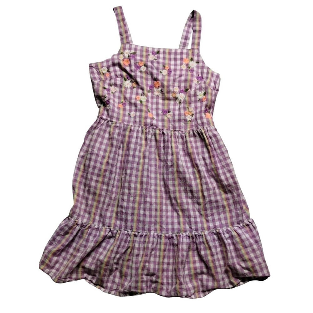 Cat & Jack Gingham Dress Floral Embroidered Sleeveless‎ Casual XL (14)